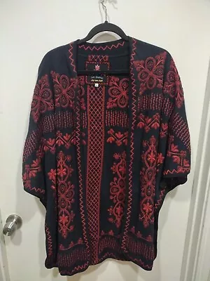 Buy Johnny Was LA Black & Red Embroidered Poncho Cape Kimono Sz M-Boho Festival • 96.47£