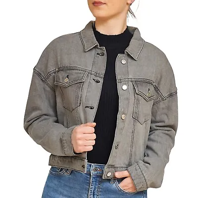 Buy Womens Oversized Denim Jacket Cropped Fit Ladies Plus Size Summer Jeans Coat Top • 16.65£