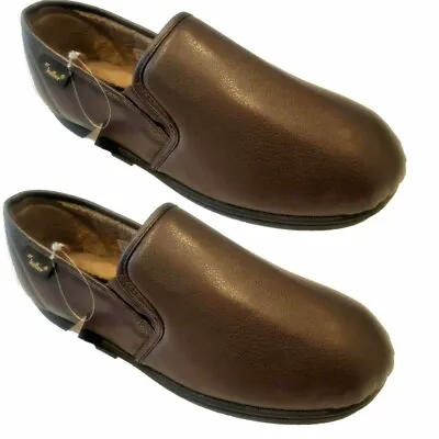 Buy NEW Mens Dr Keller Brown Faux Leather Comfort Fitting Warm Lined Vinyl Slippers  • 14.95£