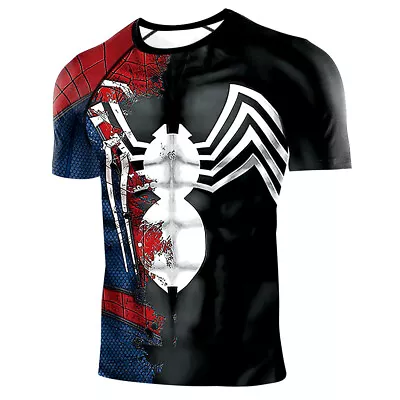 Buy Venom Spider-Man T-shirts Spiderman Cosplay Costume Sport Short Sleeve Tee Gym • 22.91£