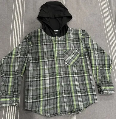 Buy Architect Jean Co.  Hoodie Youth S(8) Sweatshirt Button Front Green Multiplaid • 6.43£