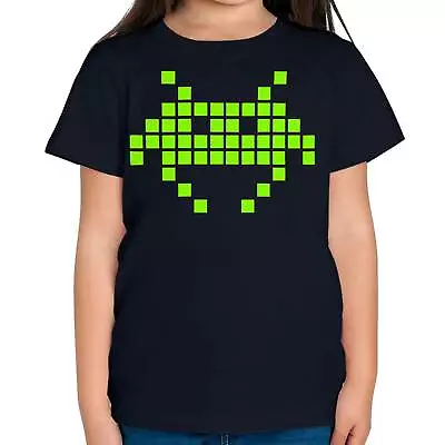 Buy Neon Space Invader Kids Retro Print T-shirt Top Gamer 70s 80s 90s Geek Graffiti • 9.95£