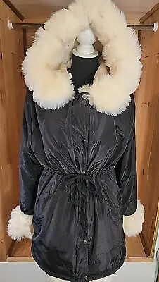 Buy Aofur Womens Black And Cream Faux Fur Hooded And Lined Jacket Sz XL NWT • 25.57£