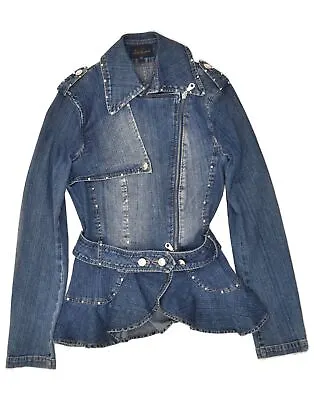 Buy LUISA SPAGNOLI Womens Military Denim Jacket IT 42 Medium Blue Cotton BB48 • 35.69£
