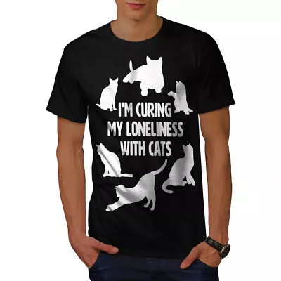 Buy Wellcoda Loneliness Cat Joke Mens T-shirt, Cats Graphic Design Printed Tee • 15.99£