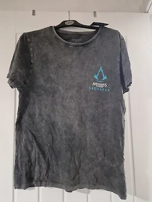 Buy Official Assassins Creed Valhalla TShirt Size S Stone Wash Grey, Design On Back • 9.99£