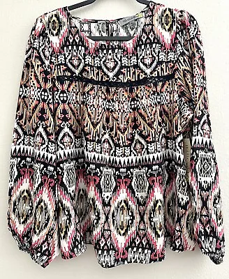 Buy Figueroa Flower Anthropologie Peasant Top Blouse Shirt Crochet Geo Black Pink XL • 26.98£