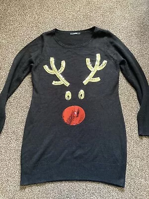 Buy Ladies Christmas Jumper Sequin Reindeer Size 14 • 3£