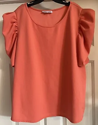 Buy C’EST LA VIE French Pullover Size 3X Coral Puff Sleeve Textured Stretch Blouse • 16.41£