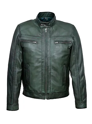 Buy Rocky Men's Classic Biker Fitted Designer Style Green Soft Nappa Leather Jacket • 110£