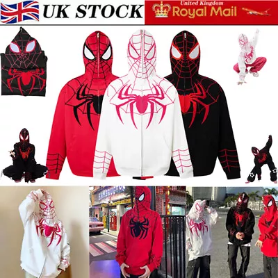 Buy Spiderman Web Hoodie Hip Hop Full Zip Sweatshirts Jackets Coats Streetwear HOT • 24.99£