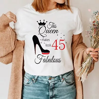Buy 45th Birthday Shirt For Women This Queen Makes 45 Look Fabulous Sweatshirt • 9.99£
