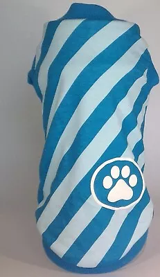 Buy SMALL 29cm / 38cm Puppy / Dog  Cat Striped T-Shirt Pyjamas Paw Print Style Blue • 4£