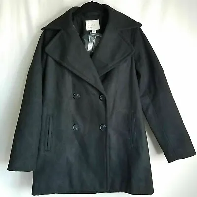 Buy A New Day Black Boxy Pea Coat Jacket SIZE XS Double Breasted Lined • 16.36£