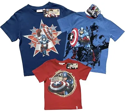 Buy Captain America Short Sleeved T-shirt  Blue Age 6 To 12 Years B0024 • 5.39£