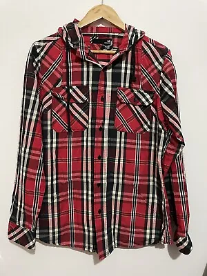 Buy Cotton On Size M Men’s Hoodie Shirt Long Sleeve Red Black Check Beach Skate • 12.39£