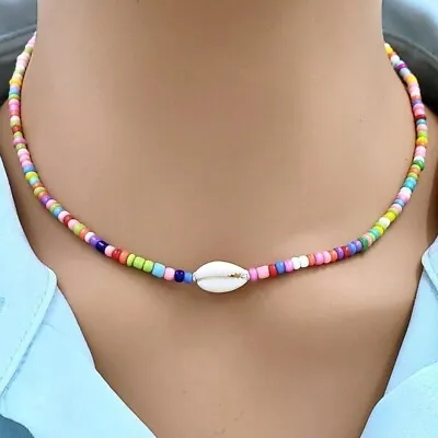 Buy Shell Cowrie Beads Beach Choker Pendant Seashell Necklace Boho String Jewellery • 5.95£