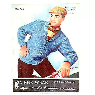 Buy Vintage Chunky Knitting Patterns Mens Lumber Zip Up Cardigan Jacket Chest 40-44  • 4£
