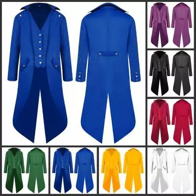 Buy Men Steampunk Vintage Tailcoat Jacket Gothic Victorian Frock Coat Retro TailSuit • 16.09£
