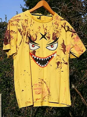 Buy T-shirt Yellow Face Grin Shark 'NK' 'Nolkinking', Added Graffiti Print, Size S/M • 21£