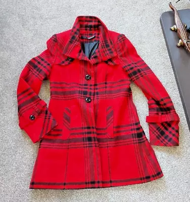 Buy Jane Norman Size 12 Gorgeous Red & Black Check Coat. Acrylic Blend • 4.99£