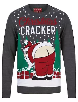 Buy Christmas Jumpers Novelty Funny Naughty Knit Santa Claus Xmas Cracker Dark Grey • 9.99£