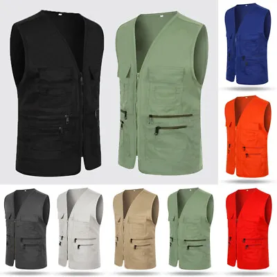 Buy Men's Body Warmer Multi Pocket Outdoor Zip Up Work Vest Sleeveless Jacket Casual • 11.51£