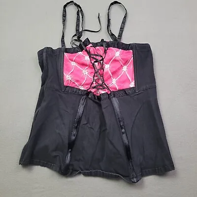 Buy Tripp NYC Black Pink Corset Top Lace Y2K Punk Gothic Goth Womens 2 • 46.31£