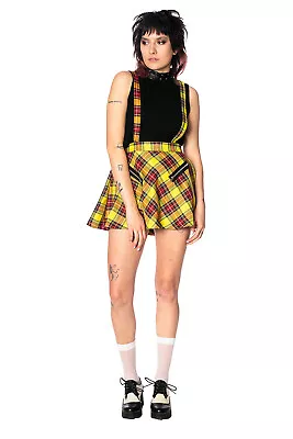 Buy Women's Yellow Gothic Punk Rockabilly High Life Pinafore Skirt BANNED Apparel • 22.99£