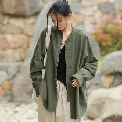 Buy New Women's Cotton Linen Cardigan Coats Chinese Style Casual Solid Buckle Jacket • 28.68£