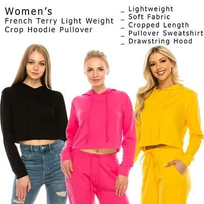 Buy Women's Crop Hoodie Pullover - Casual Light Weight French Terry Long Sleeve • 15.57£