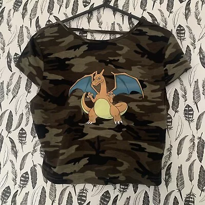 Buy Size Large 12 14 Charizard Backless Crop Top Camo Pokemon Camouflage  • 16£