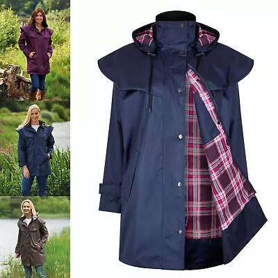 Buy Ladies 3/4 Length Waterproof Riding Rain Jacket Country Coat With Cape • 39.95£