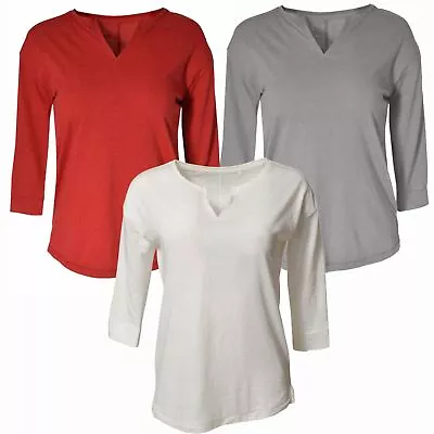 Buy Next Cotton Jersey Long Sleeve T Shirt 3/4 Sleeve Notch Neck LIghtweight Top • 10.95£
