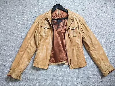 Buy Tan Real Leather Jacket With Cupid Detailing On Inside  • 30£
