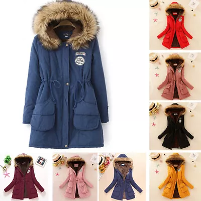 Buy Womens Warm Long Coat Zip Up Winter Parka Coats Outwear Fur Fleece Hooded Jacket • 21.99£