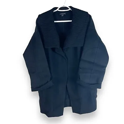 Buy Eileen Fisher Womens XS Wool Jacket Pea Coat Black Snap Up Heavy Oversized • 33.78£
