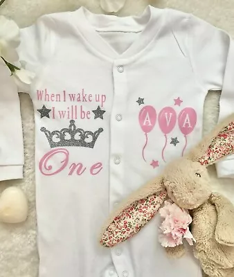 Buy 1st Birthday / I Am One Any Name Sleepsuit Baby Grow Pj's Pyjamas Boys Girls • 15.95£