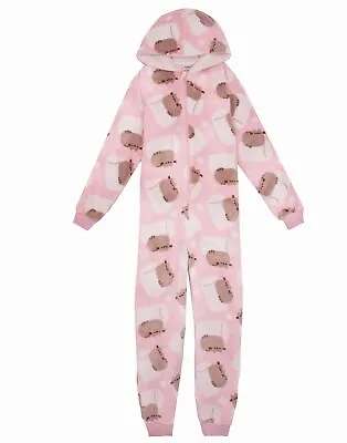 Buy Pusheen Girls Jumpsuit Pyjama | Kids Teens Pink All-Over Print Cat Sleep Suit • 19.99£