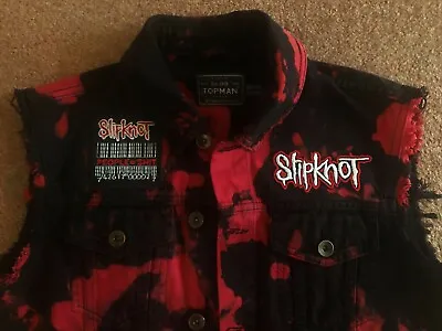 Buy Slipknot Black 'n' Red Bleach Denim Cut-Off Patch Jacket People=Shit Barcode 4XL • 148.66£