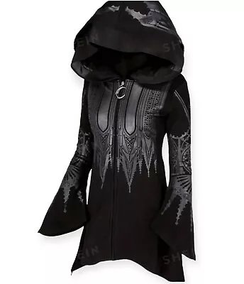 Buy Gothic Hooded Jacket With Flared Sleeves And Irregular Hem • 20£