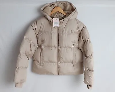 Buy Missguided Hooded Puffer Jacket Stone Beige BNWT Brand New Size 10-12 Oversiz2 • 19.99£