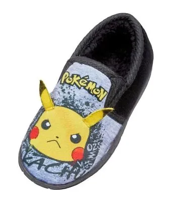 Buy Boys Slippers Pokemon Pikachu Graffiti Slip On Size 10-5 Black Grey Solid Sole • 12.99£