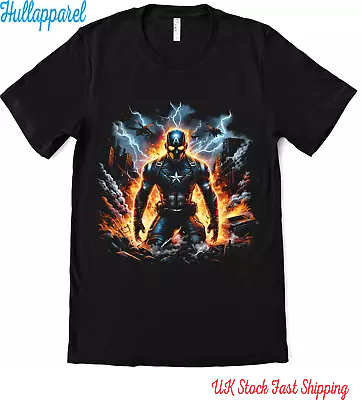 Buy Captain America T-shirt Mens Black Short Sleeve Unisex T-shirt Tee Top SH07 • 13.49£