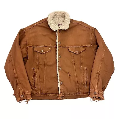 Buy Vintage Levi's Denim Trucker Jacket Made In USA Sherpa Lined Brown Men L • 34.99£
