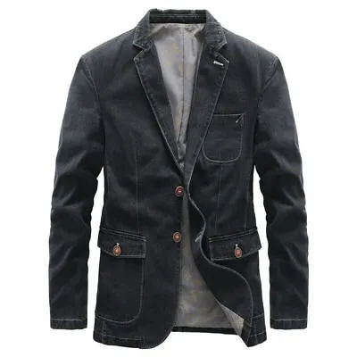 Buy Men Denim Blazer Casual Suit Jacket Distressed Cotton Jean Coat Outwear Slim • 45.59£