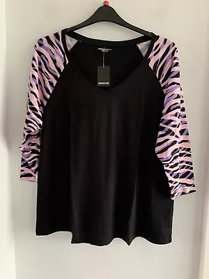 Buy BNWT Avenue @ Evans Black Pink Purple Zebra Sleeves Lounge Pyjama Top Size 14/16 • 9.99£
