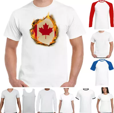 Buy Canadian T-Shirt Mens National Flag Flames Canada The Maple Leaf Ice Hockey Top • 12.99£