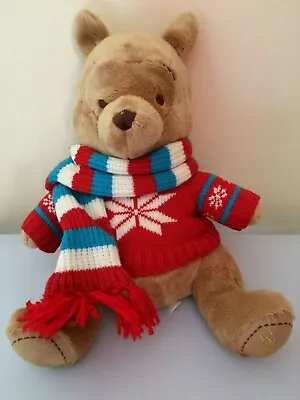 Buy Winnie The Pooh Teddy Bear Soft Toy Christmas Jumper And Scarf Disney Store 2006 • 13.95£