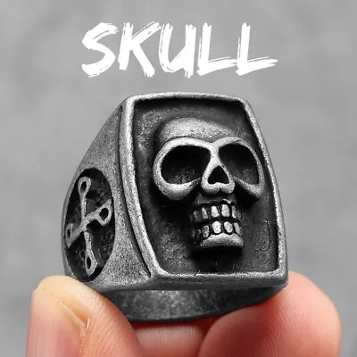 Buy Phantom Skull Men Rings Stainless Steel Jewelry Punk Rock Vintage Black Silver • 10.61£